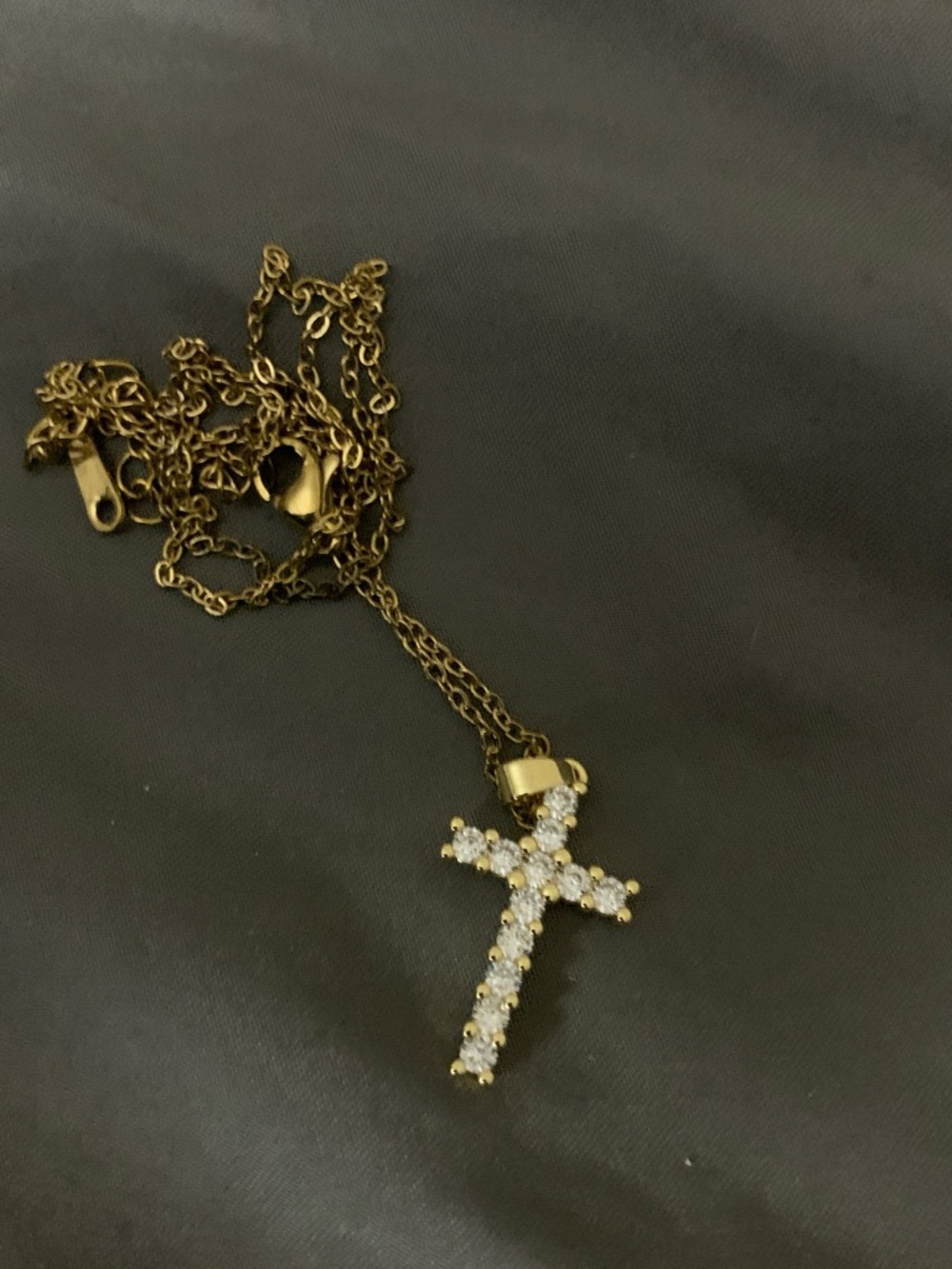 Gold Cross Pendant Necklace with Clear Stones - Women Jewelry